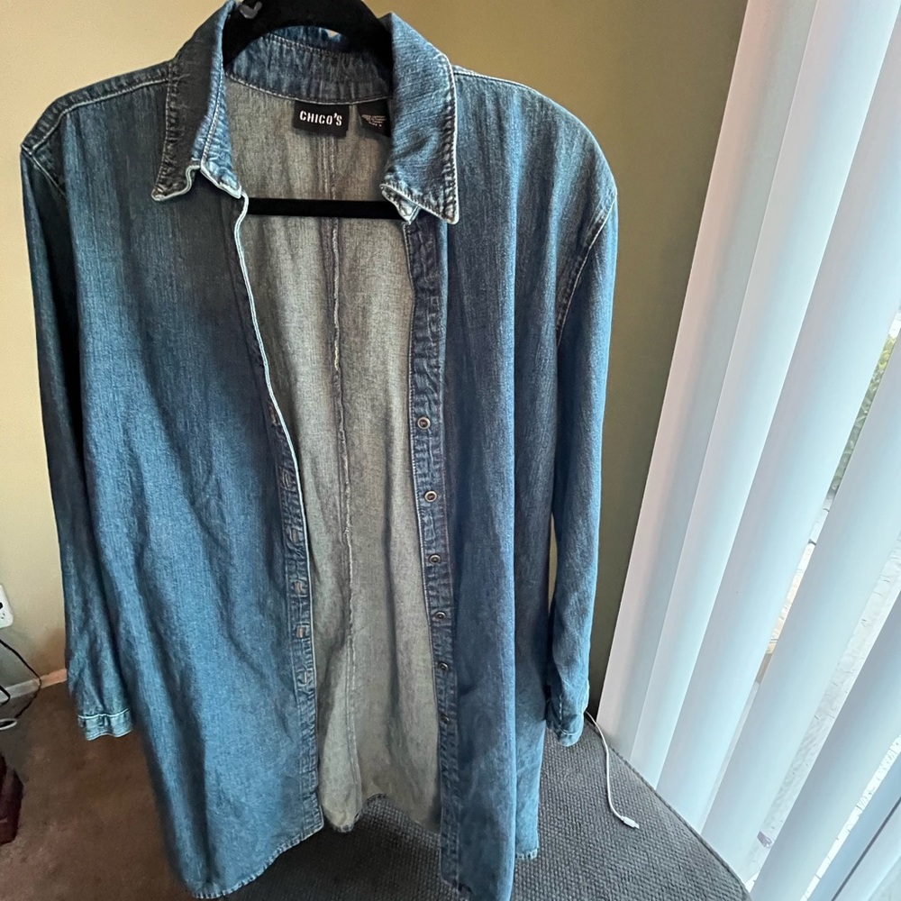 Chico's Denim Button-Down Shirt Jacket - Washed Blue